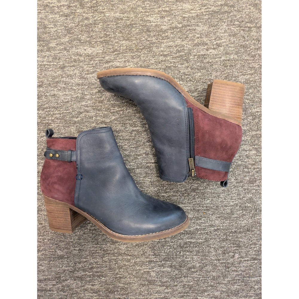 Sperry Ankle Boots Women's Size 7 Navy Blue Burgundy Suede Leather Block Heel